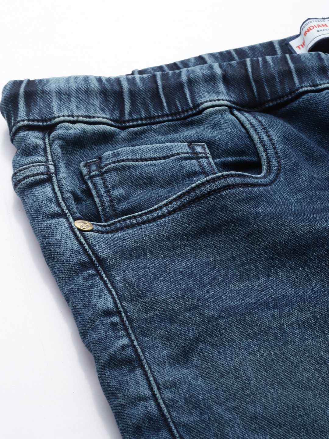 Men's Blue Regular Fit Solid Stretchable Denim Cargo Joggers