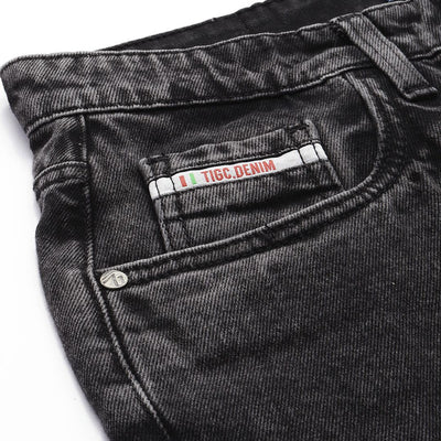 Men's Black Vintage Straight Fit Distressed Jeans