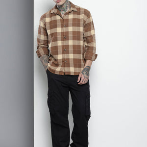 Men's Brown Relaxed Fit Checked Resort Wear Shirt
