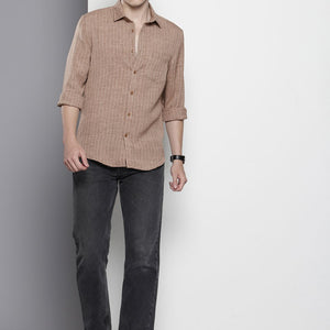 Men's Brown Slim Fit Striped Casual Shirt