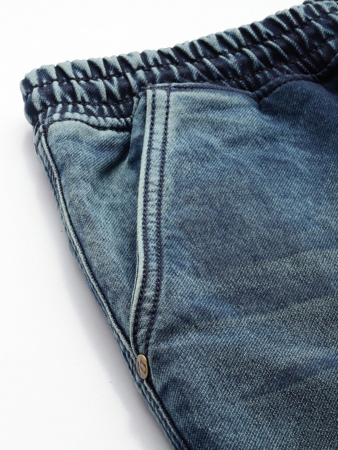 Men's Blue Relaxed Fit Solid Denim Joggers