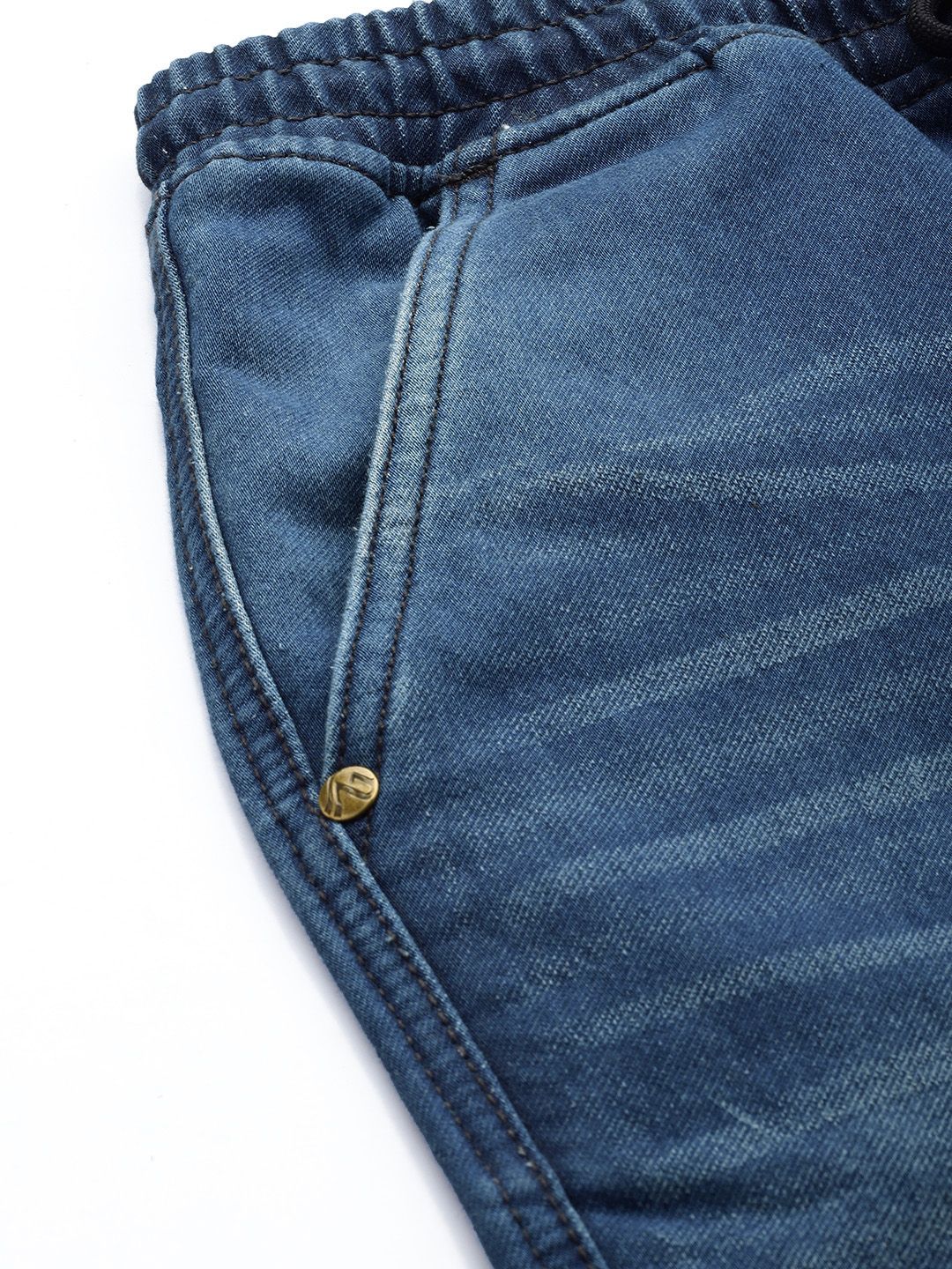 Men's Blue Relaxed Fit Solid Stretchable Denim Cargo Joggers