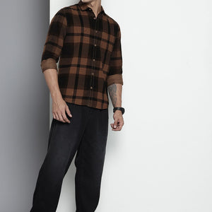 Men's Brown Regular Fit Checked Casual Shirt