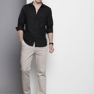 Men's Black Slim Fit Checked Party Wear Shirt