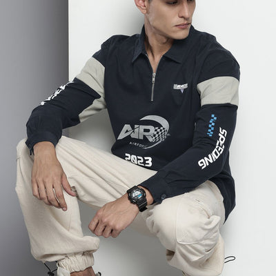 Men's Navy Blue Regular Fit Graphic Print Street Wear Overshirt