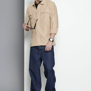 Men's Cream Regular Fit Textured Resort Wear Shirt