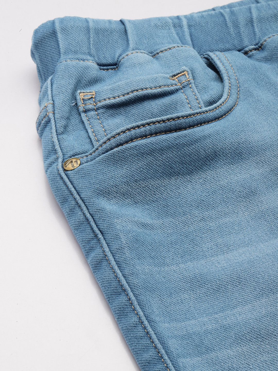 Men's Blue Regular Fit Solid Stretchable Denim Cargo Joggers