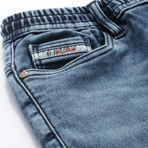 Men's Blue Regular Fit Solid Denim Joggers