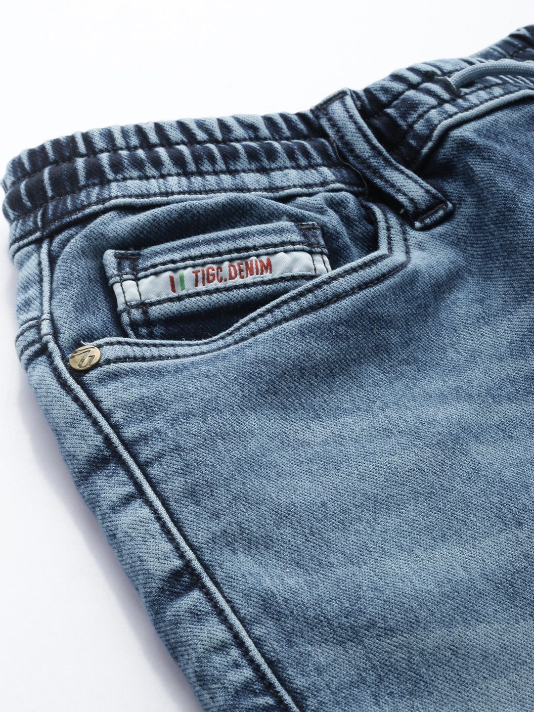 Men's Blue Regular Fit Solid Denim Joggers
