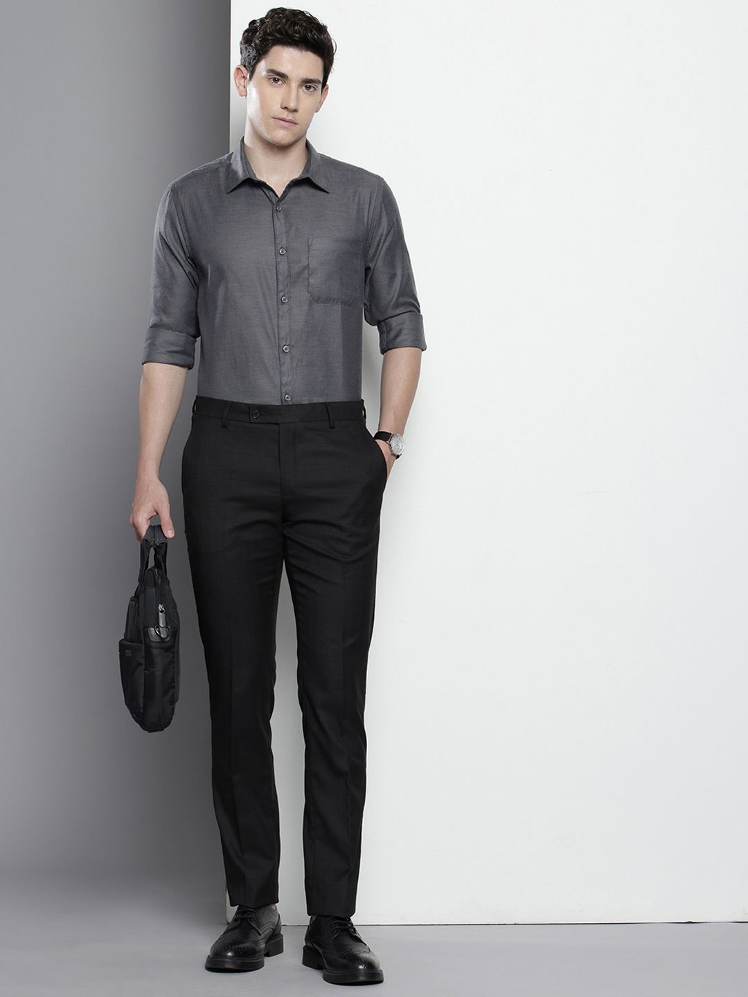 Men's Grey Slim Fit Solid Formal Shirt
