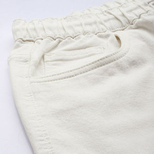 Men's White Regular Fit Solid Stretchable Denim Joggers