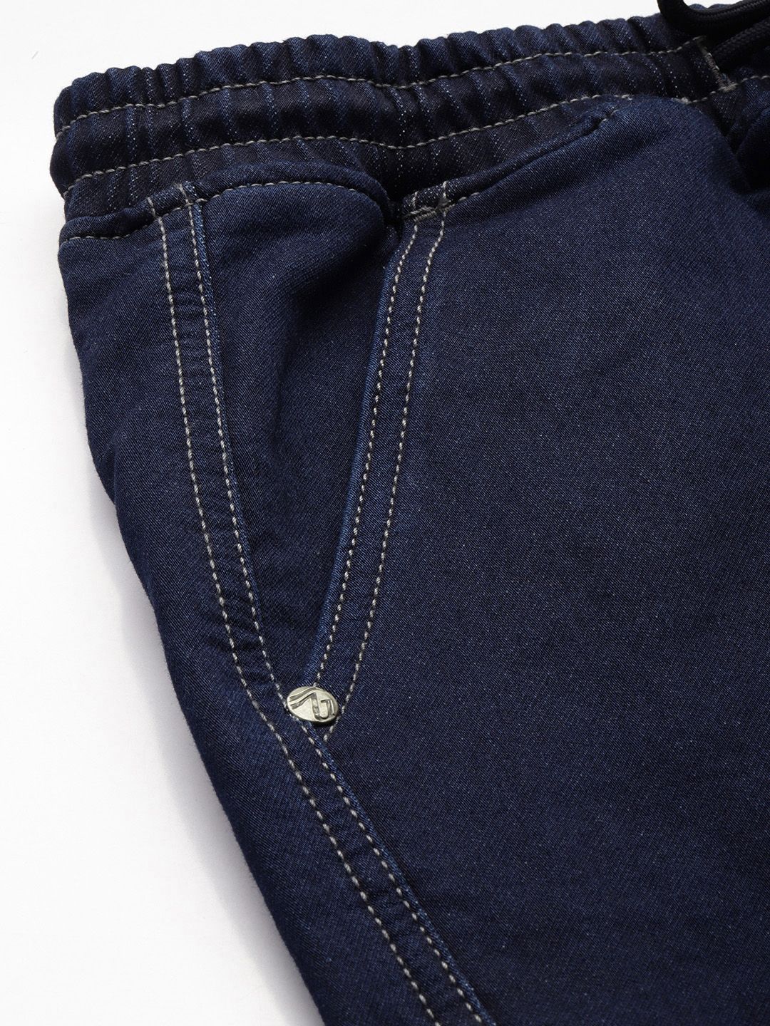 Men's Blue Relaxed Fit Solid Stretchable Denim Cargo Joggers