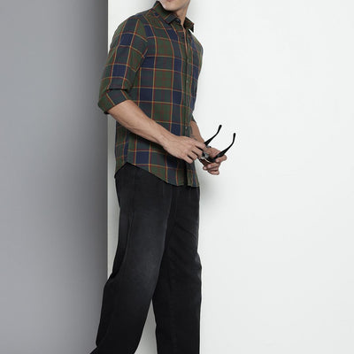 Men's Green Slim Fit Checked Casual Shirt