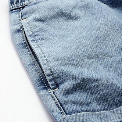 Men's Blue Loose Solid Denim Cargo Harem Pants