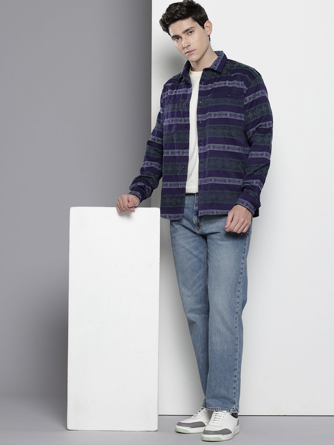Men's Green Relaxed Fit Aztec Resort Wear Shirt