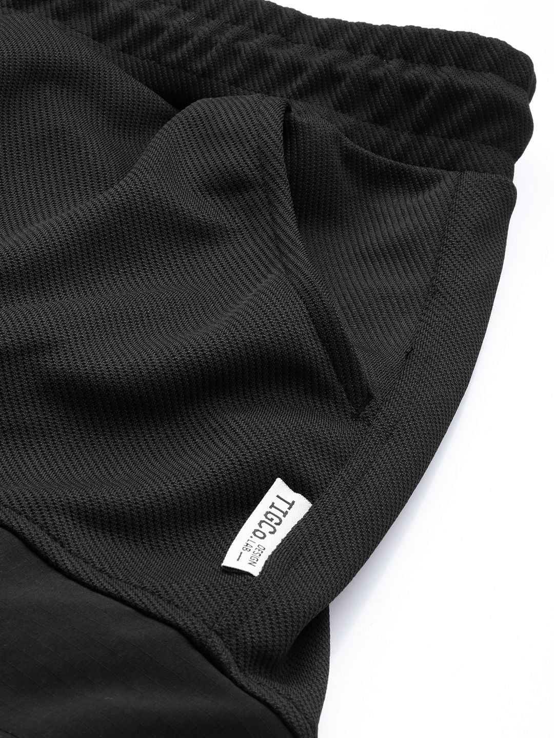 Men's Black Relaxed Fit Textured Cargo Joggers