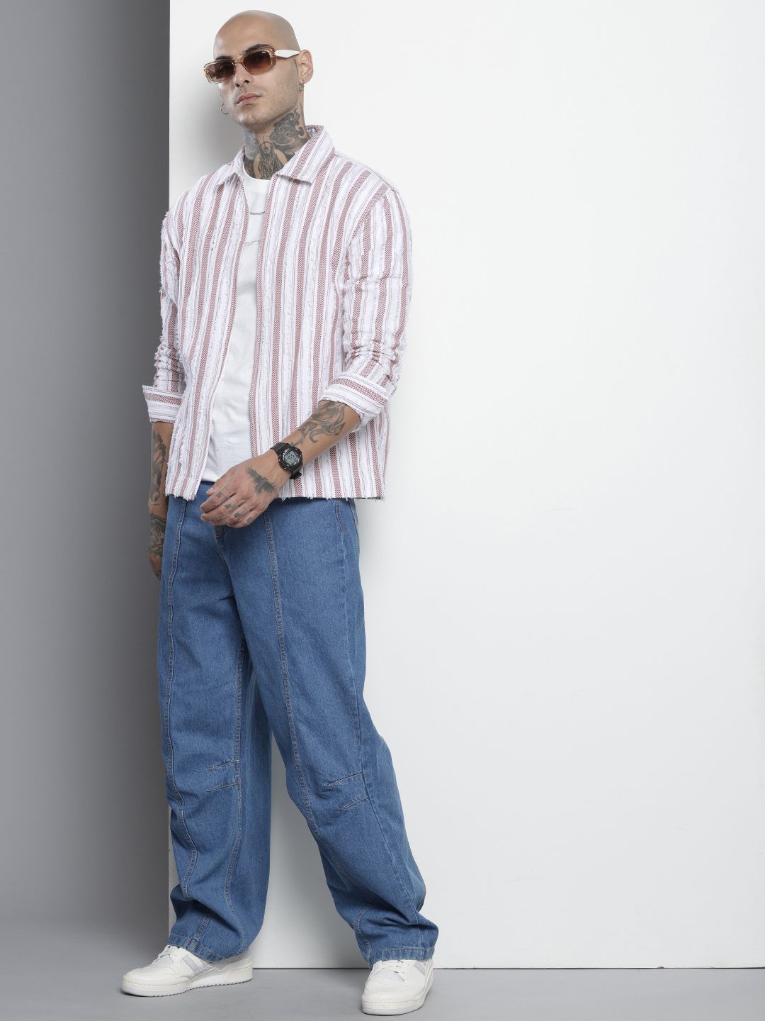 Men's Maroon Relaxed Fit Striped Resort Wear Shirt
