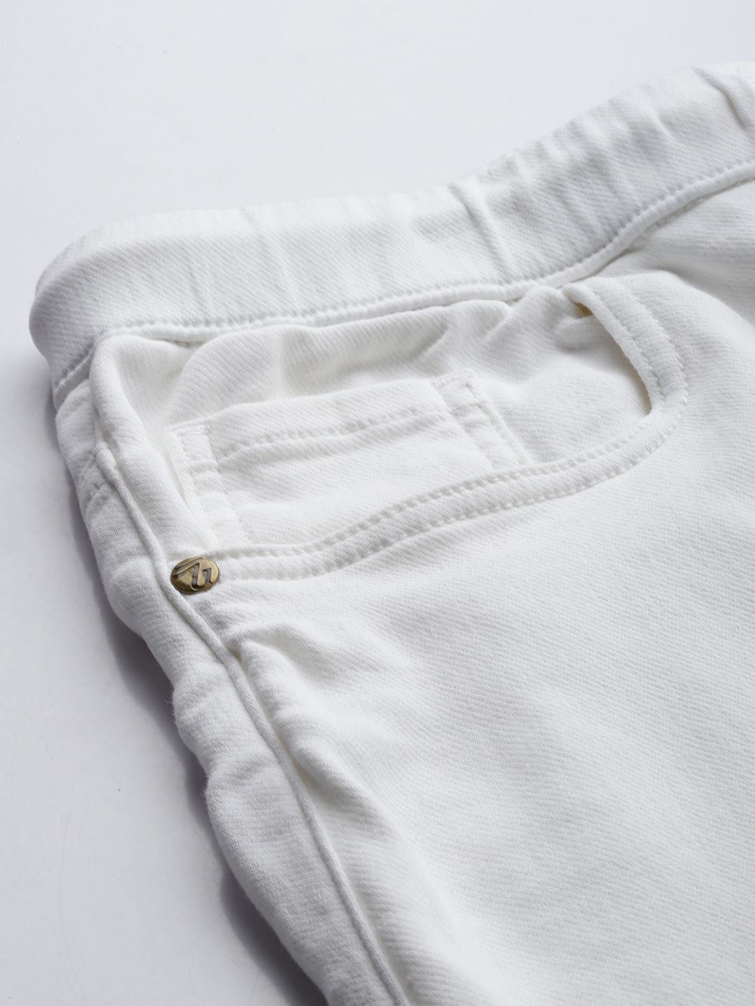 Men's White Regular Fit Solid Stretchable Denim Cargo Joggers