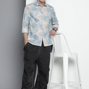 Men's Beige Regular Fit Floral Resort Wear Shirt