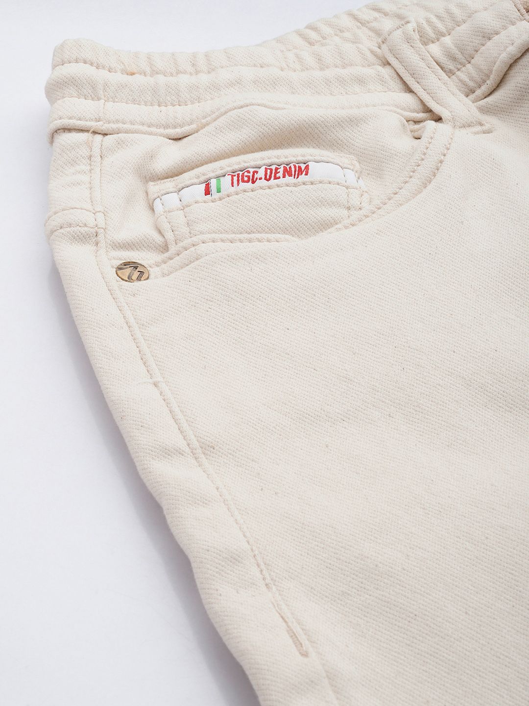 Men's White Regular Fit Solid Denim Joggers
