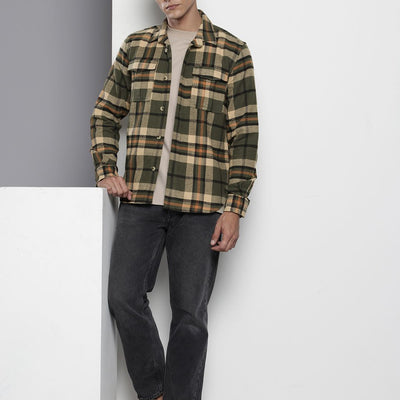 Men's Green Regular Fit Checked Casual Shirt