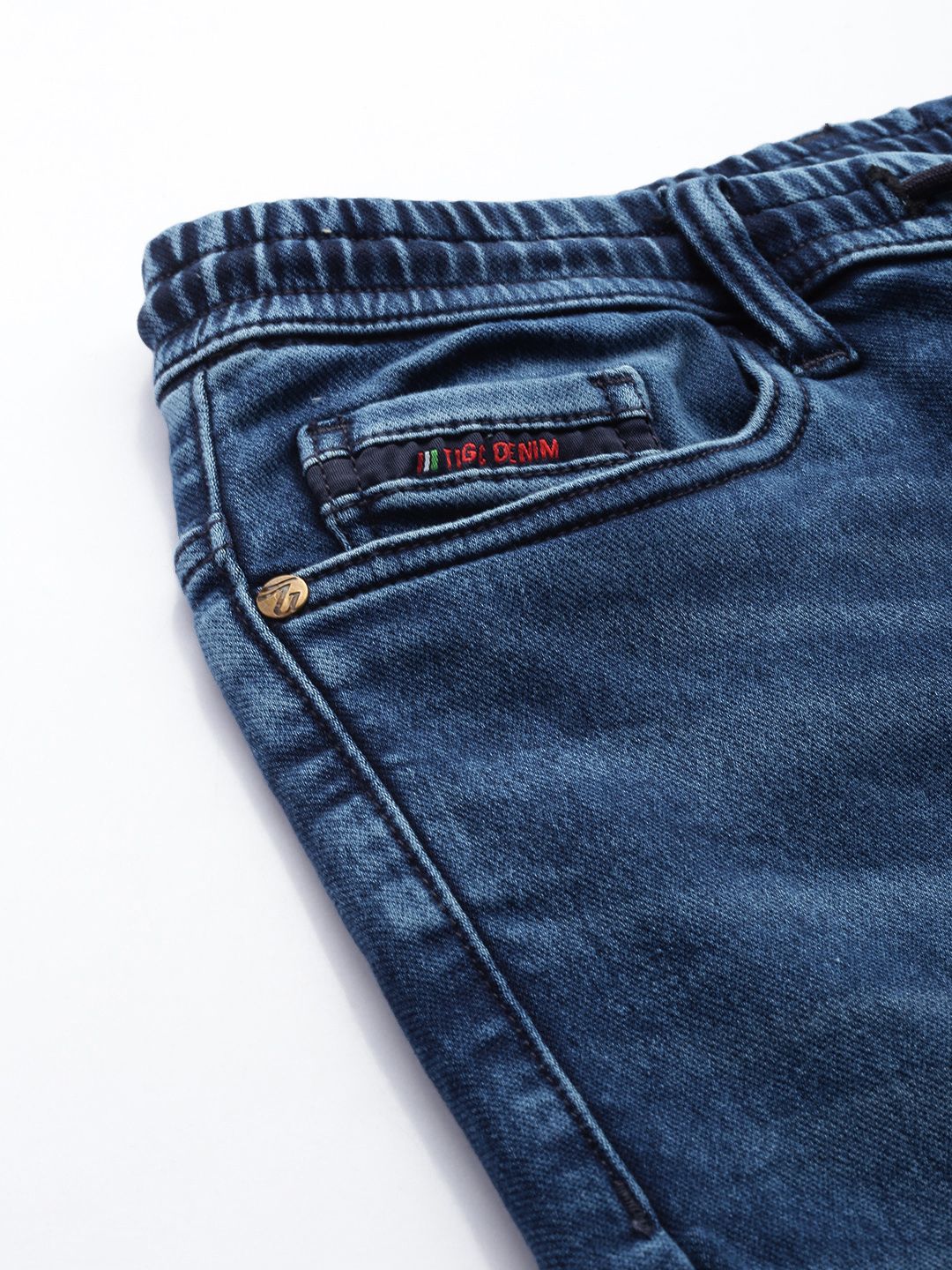 Men's Blue Regular Fit Solid Denim Joggers