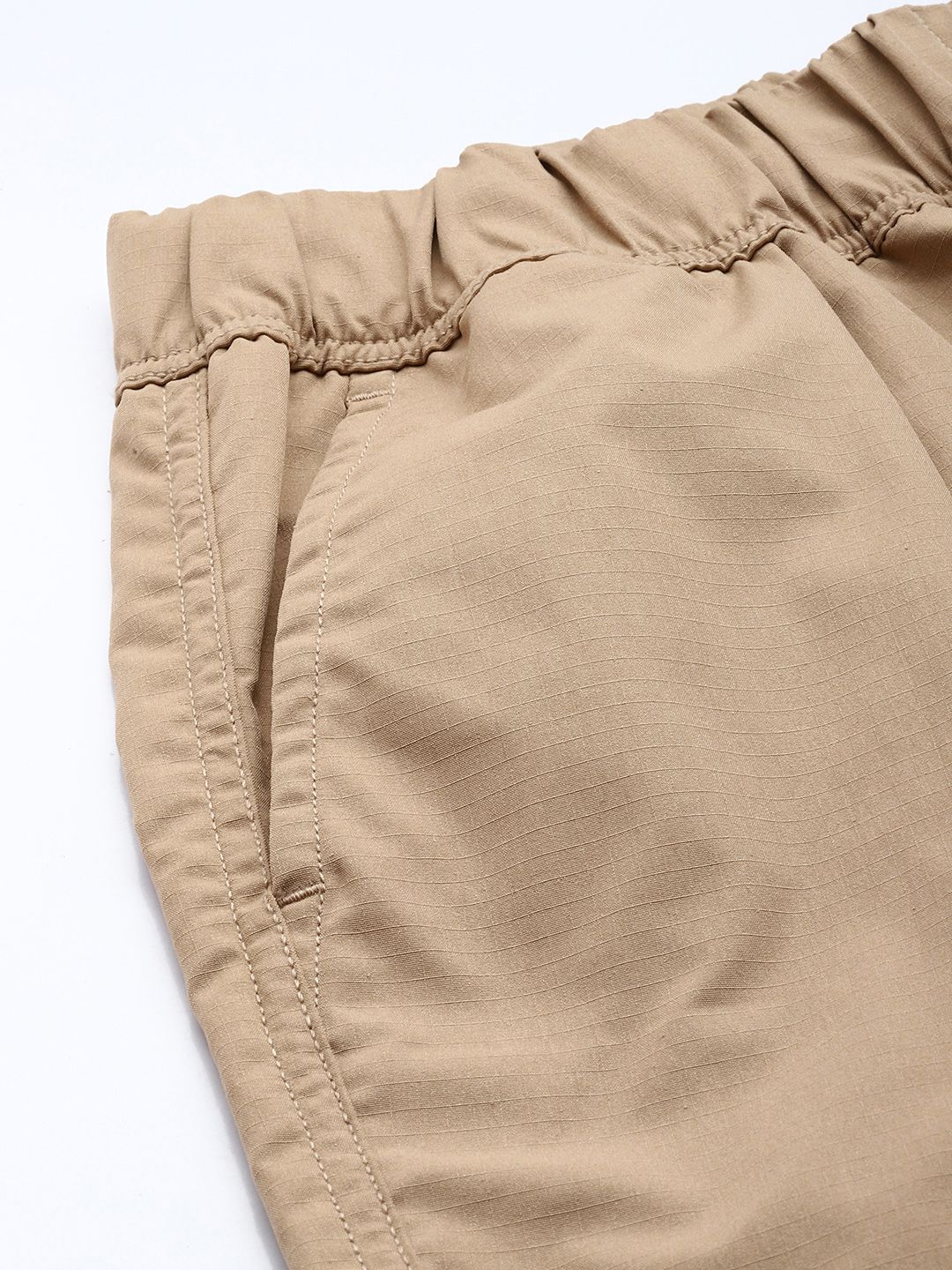 Men's Khaki Tapered Fit Textured Cargos