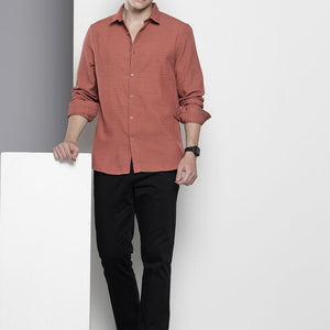 Men's Rust Regular Fit Solid Resort Wear Shirt