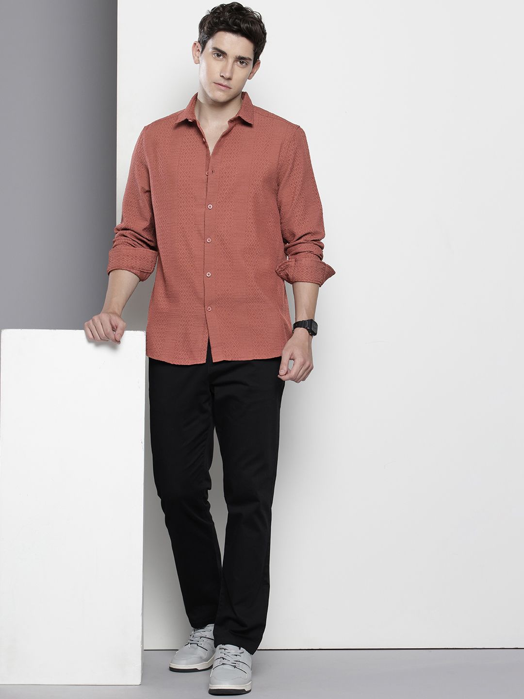 Men's Rust Regular Fit Solid Resort Wear Shirt