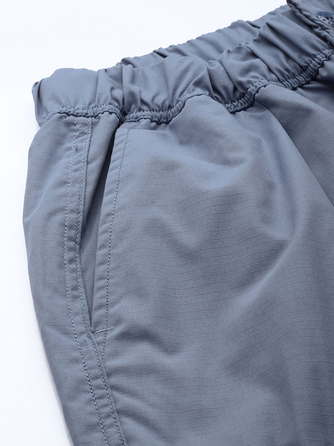Men's Blue Loose Fit Textured Cargos