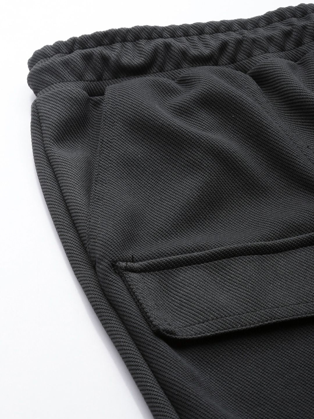 Men's Black Relaxed Fit Textured Wide Leg Cargo Joggers