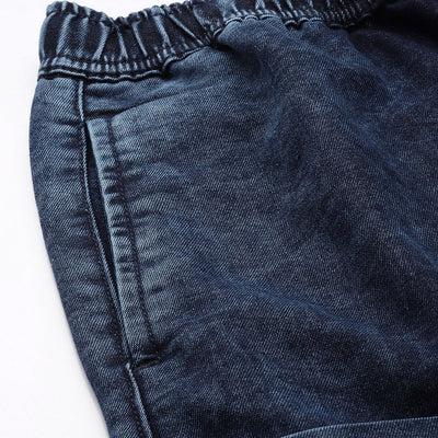 Men's Blue Loose Solid Denim Cargo Harem Pants