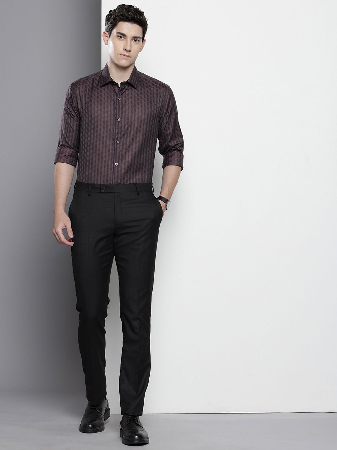 Men's Purple Slim Fit Checked Formal Shirt
