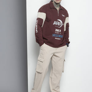 Men's Maroon Regular Fit Graphic Print Street Wear Overshirt