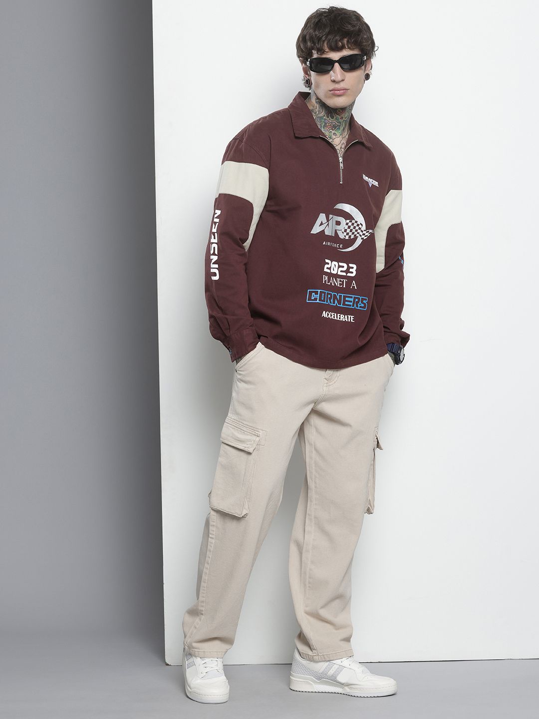 Men's Maroon Regular Fit Graphic Print Street Wear Overshirt