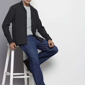Men's Black Relaxed Fit Solid Resort Wear Shirt