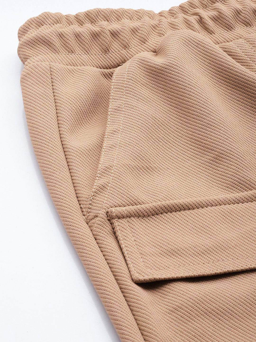 Men's Brown Relaxed Fit Textured Wide Leg Cargo Joggers