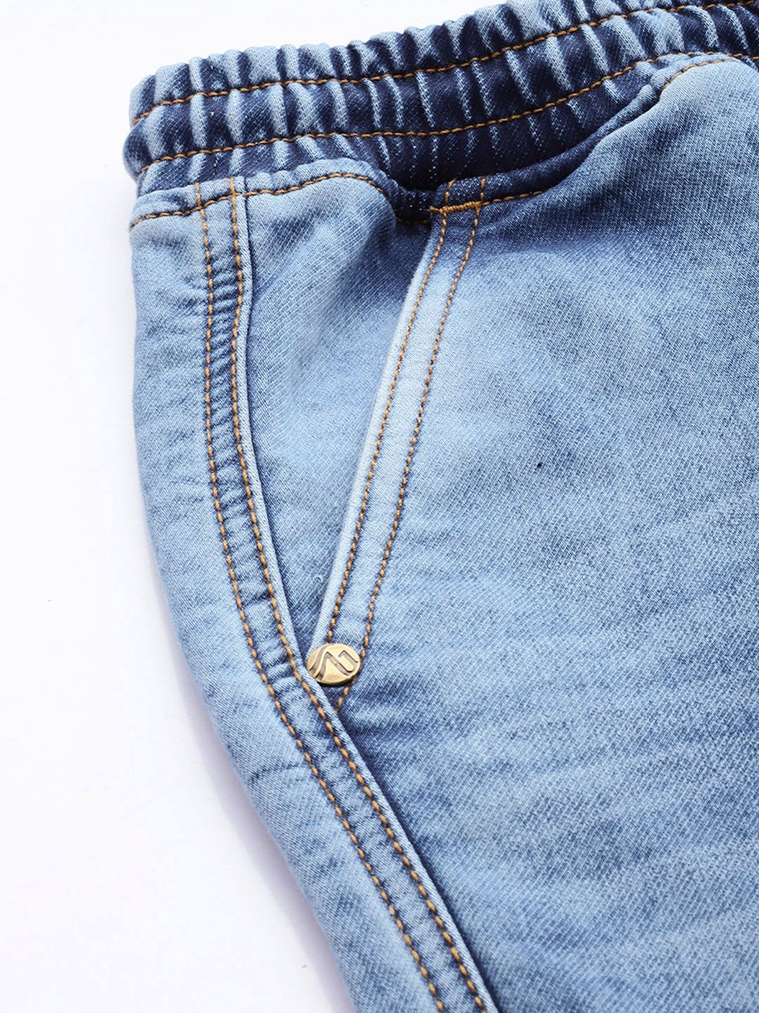 Men's Blue Relaxed Fit Solid Stretchable Denim Cargo Joggers