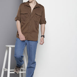 Men's Brown Regular Fit Solid Street Wear Shirt