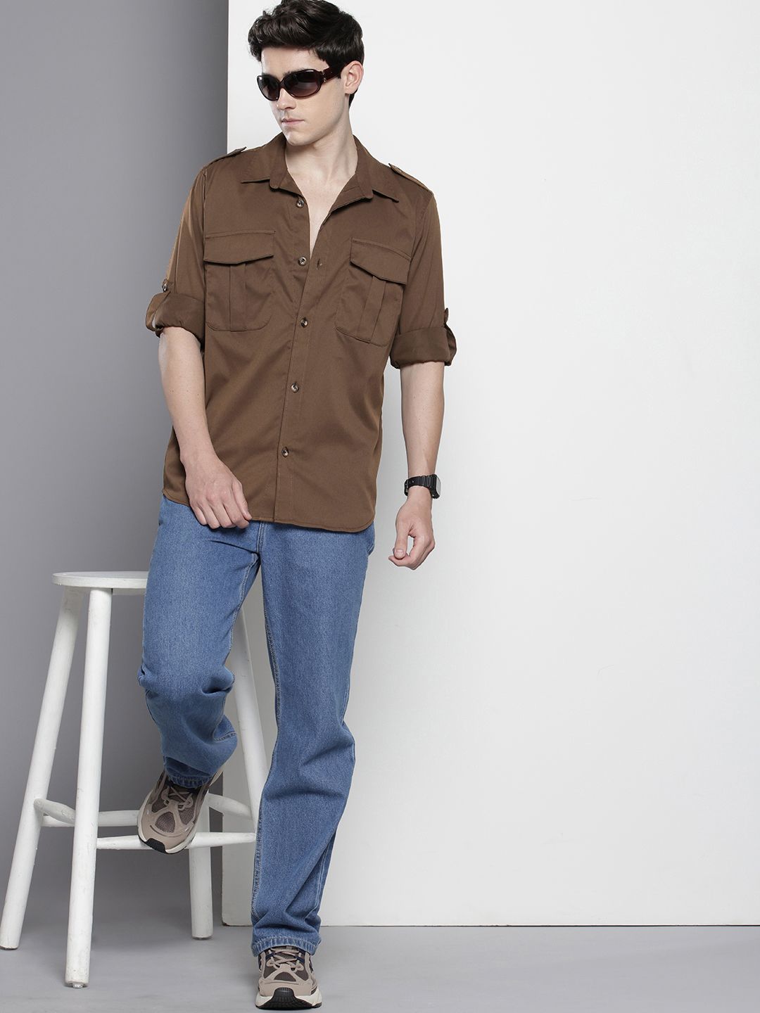 Men's Brown Regular Fit Solid Street Wear Shirt