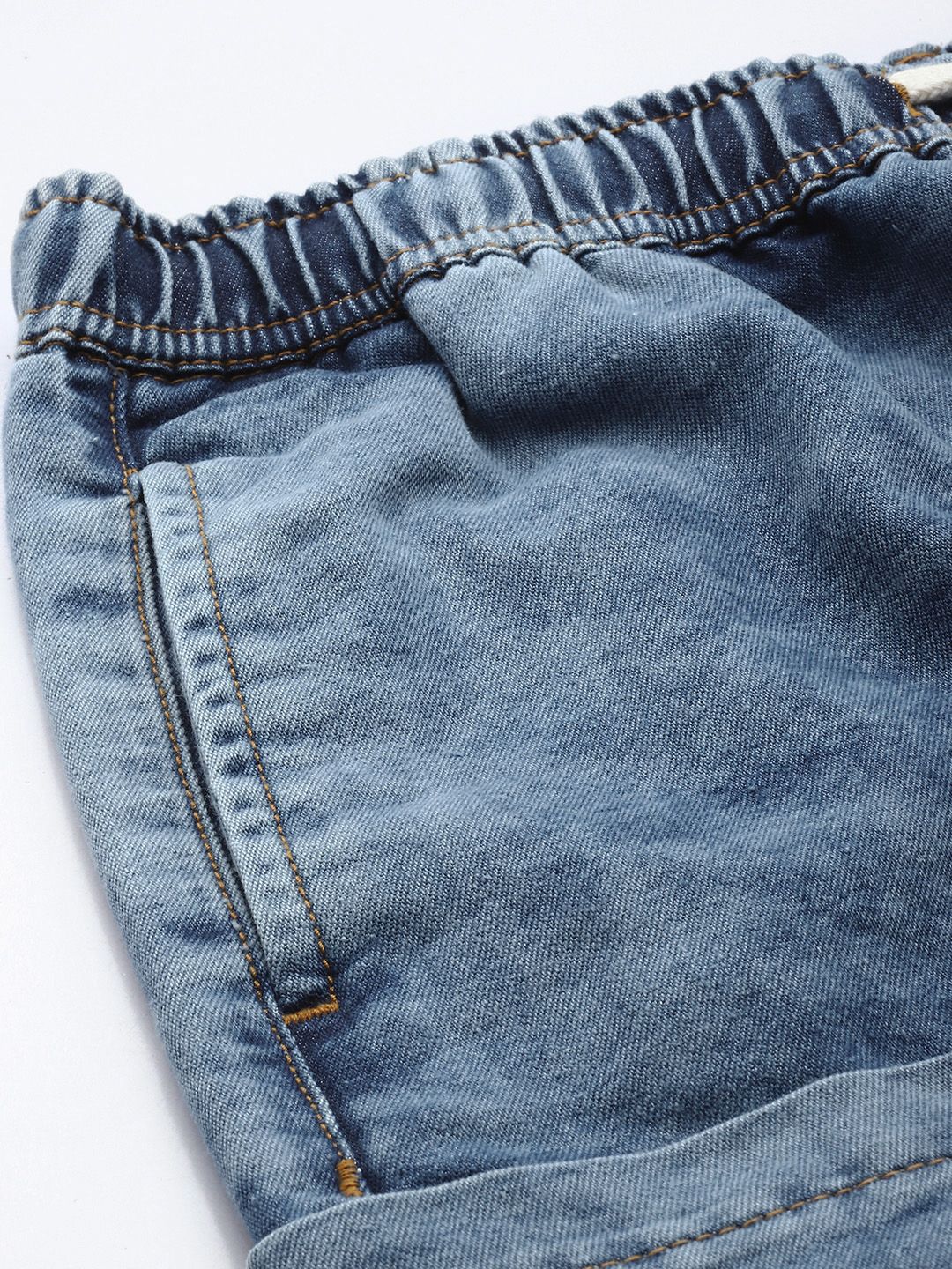 Men's Blue Loose Solid Denim Cargo Harem Pants