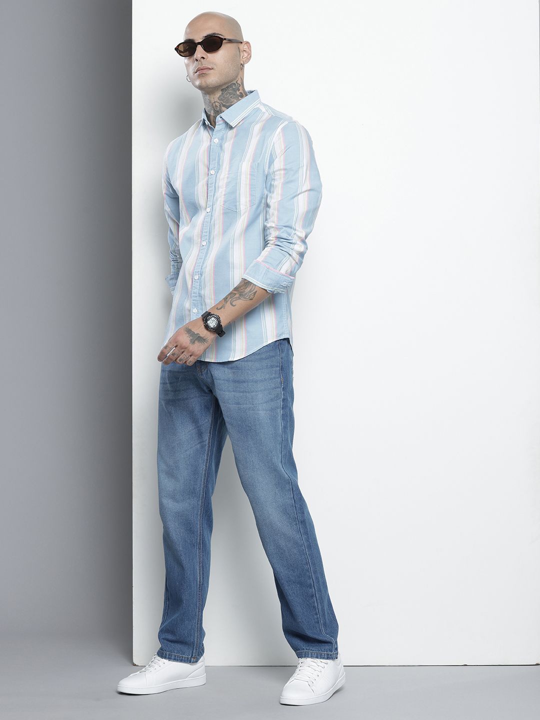 Men's Blue Slim Fit Striped Casual Shirt