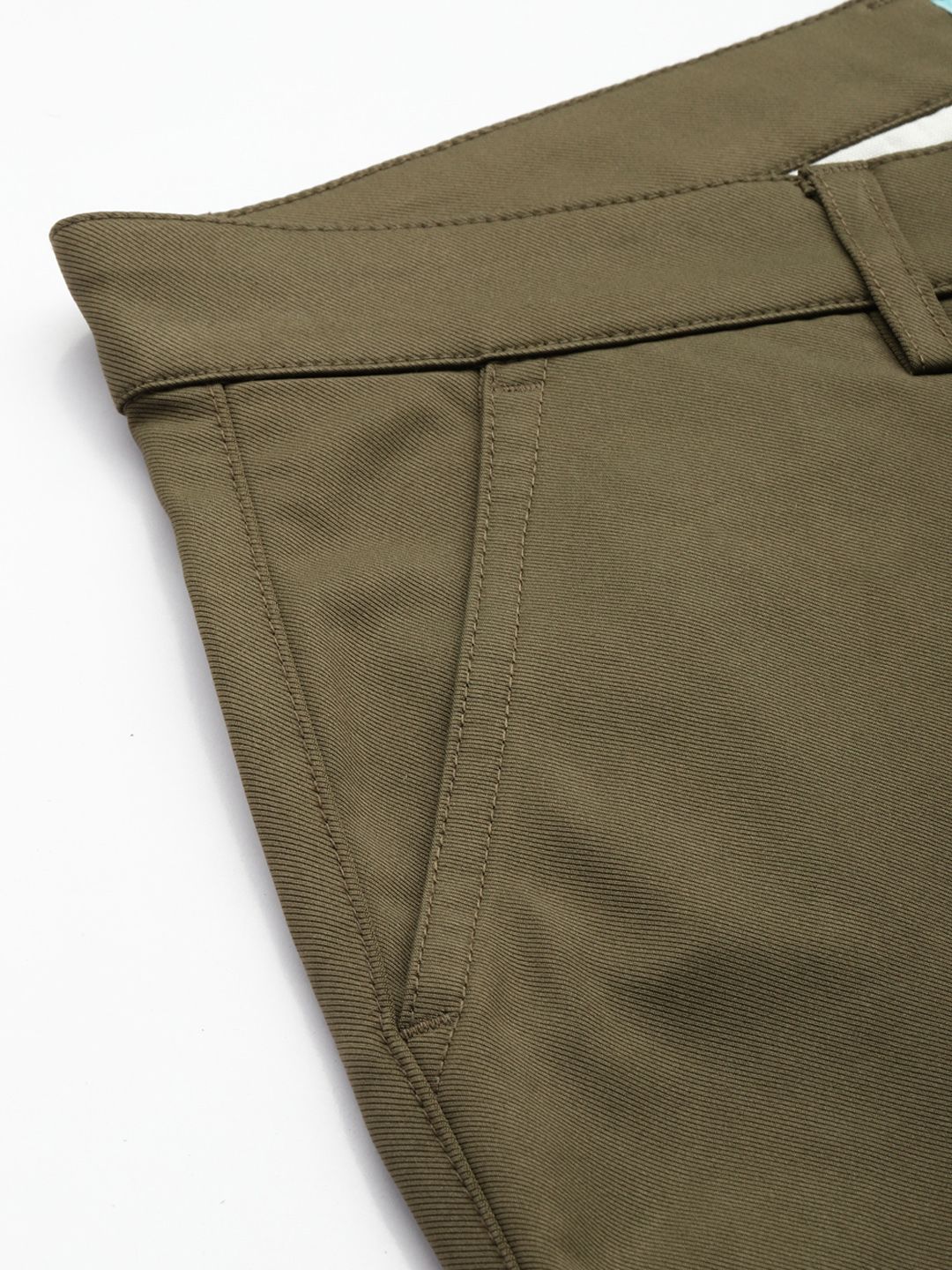 Men's Olive Regular Fit Solid Trousers
