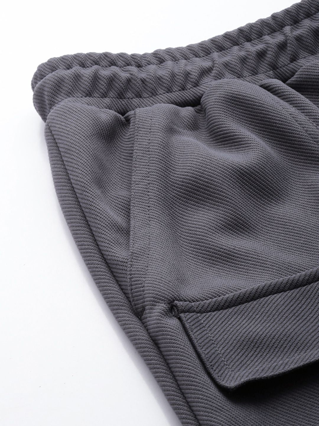 Men's Grey Relaxed Fit Textured Wide Leg Cargo Joggers