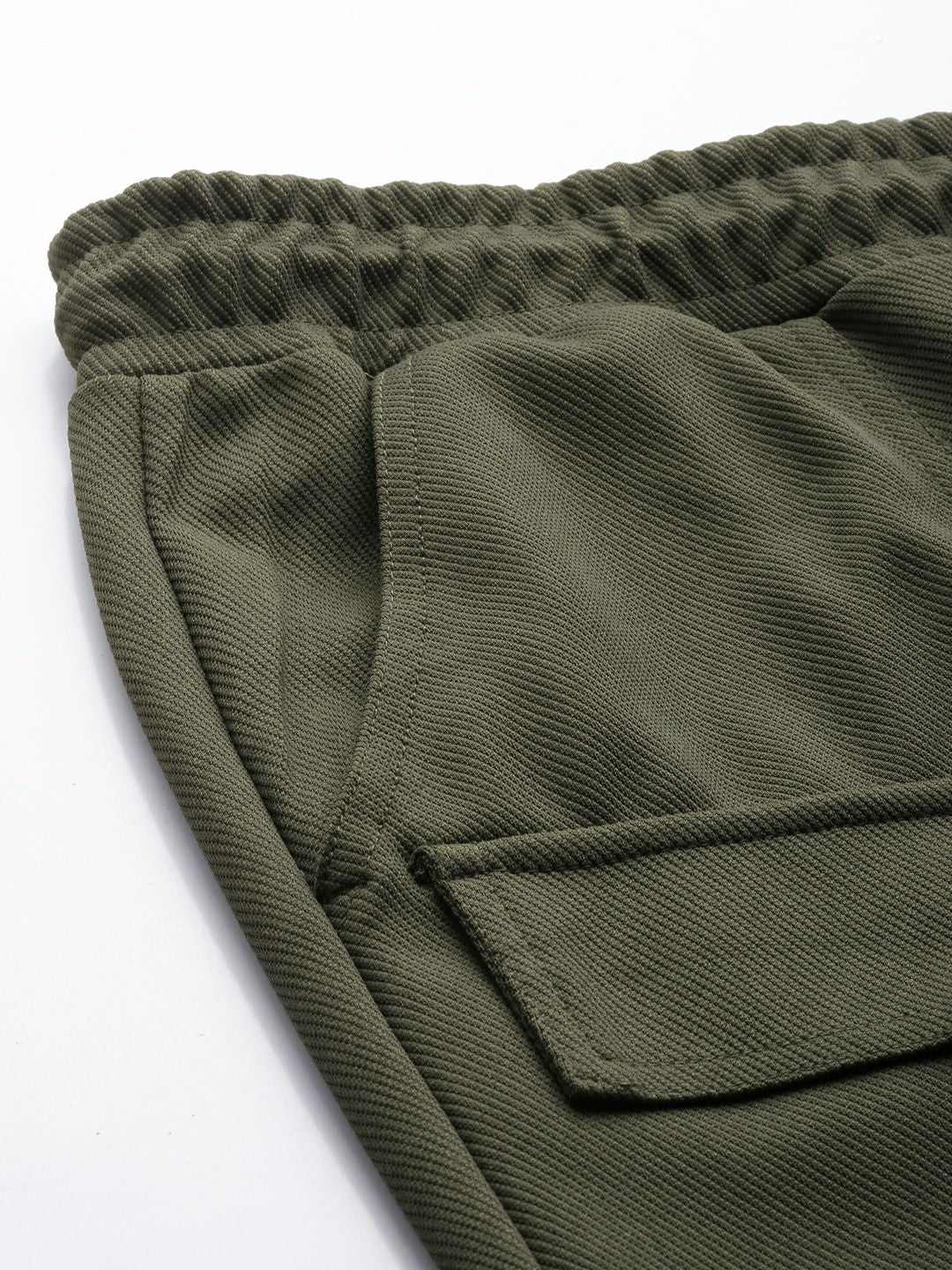 Men's Olive Relaxed Fit Textured Wide Leg Cargo Joggers