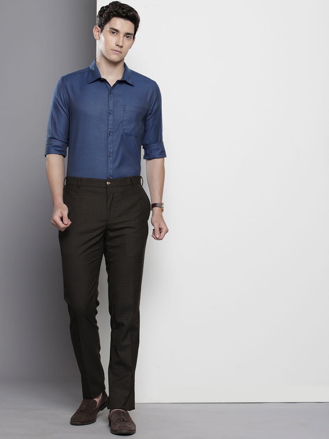 Men's Blue Slim Fit Solid Formal Shirt