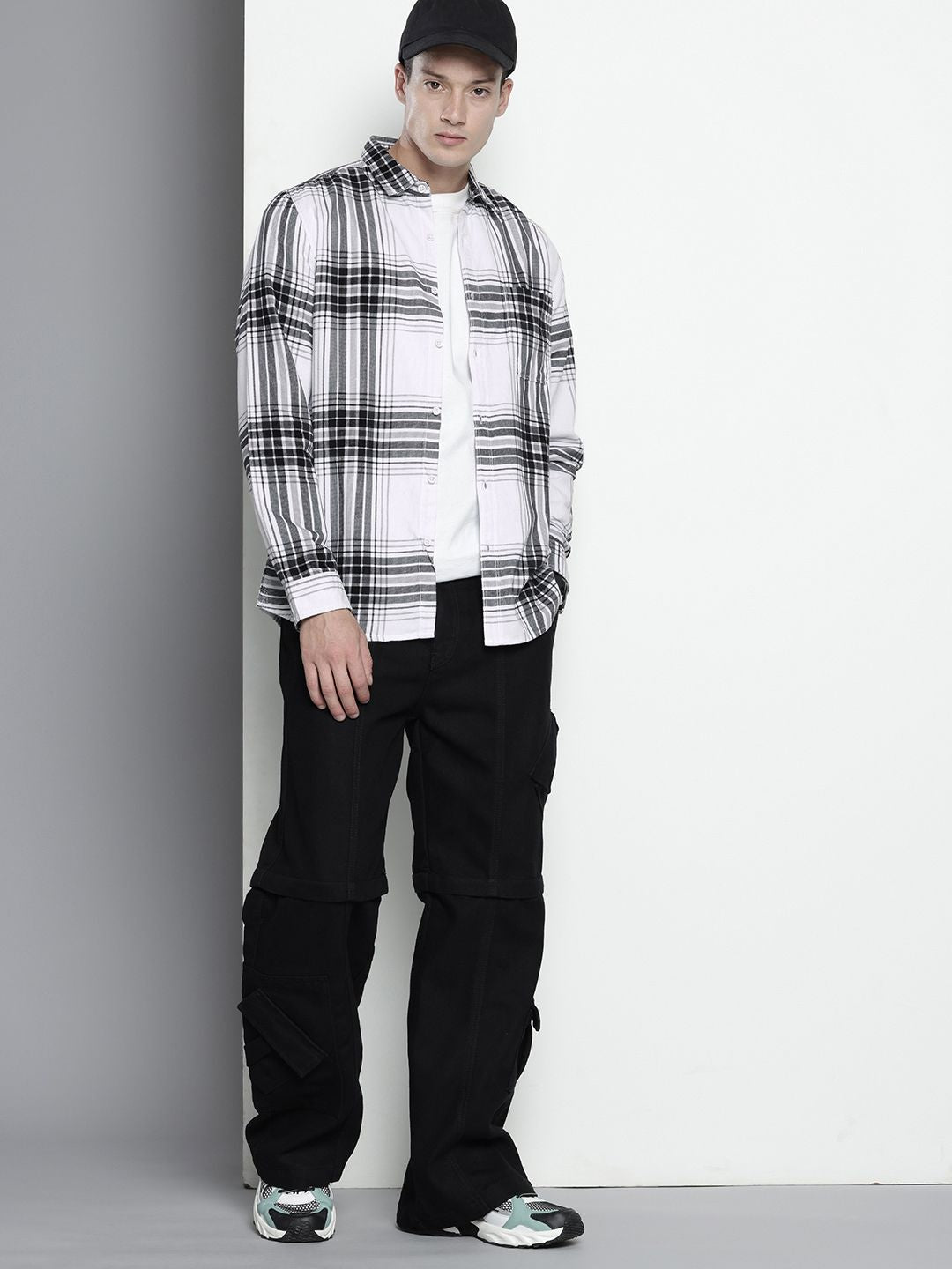 Men's White Regular Fit Checked Casual Overshirt
