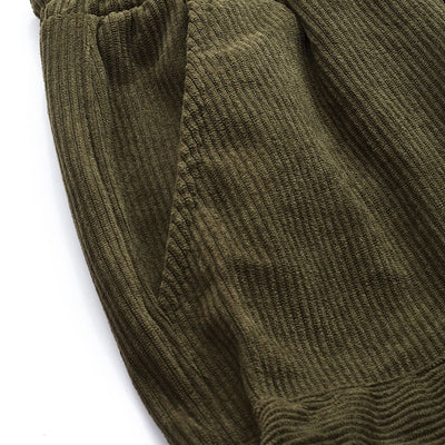 Men's Olive Relaxed Fit Textured Corduroy Loose Joggers