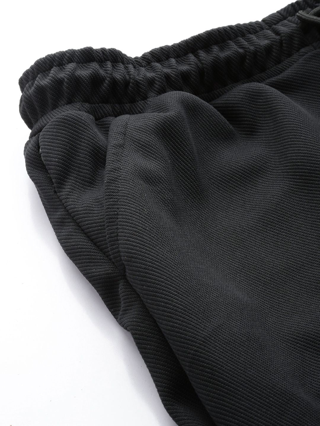 Men's Black Relaxed Fit Textured Baggy Joggers