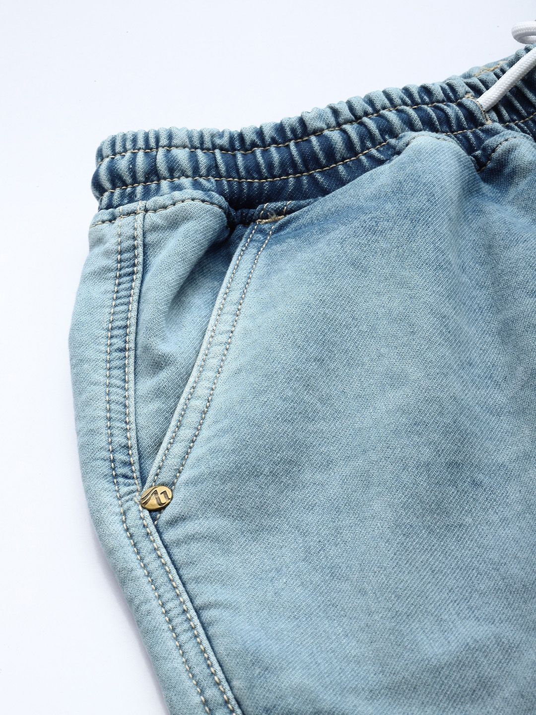 Men's Blue Relaxed Fit Solid Stretchable Denim Cargo Joggers